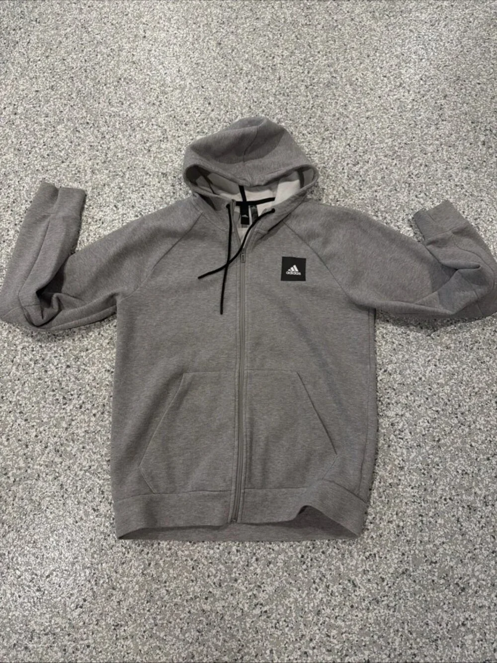 ADIDAS Must Haves Full Zip Hooded Stadium Textured Gray Men’s Large